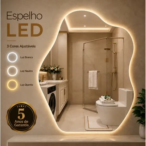 Espelho LED Decorativo com 3 cores Led Espelho de maquiagem Espelho de cabeleireiro