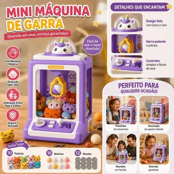 Máquina de Pegar Ursos Divertida para Crianças - Máquina de Pegar Animais com Garra, Presentes e Fichas