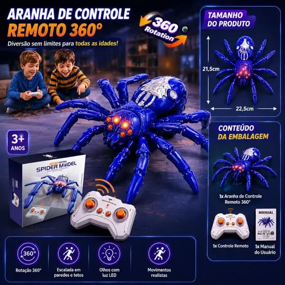 Brinquedo Aranha Escaladora Parede Controle Remoto 360 Graus LED Recarregável Sucção RC Infantil