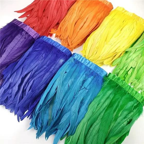 2 Metros De Penas De Galo Coloridas Para Bordado E Artesanato DIY Franja Acessórios De Carnaval S9C5