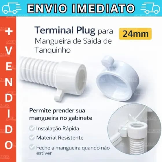 Terminal Pino Garra Plug 24mm para Mangueira de Saída Agua Tanquinho - COLORMAQ - Suggar e Outras