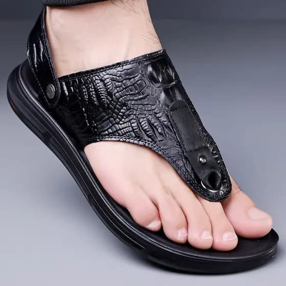 Sandálias masculinas de couro de primeira camada 100%, chinelos casuais com sola macia @-#100% Sandálias masculinas de c