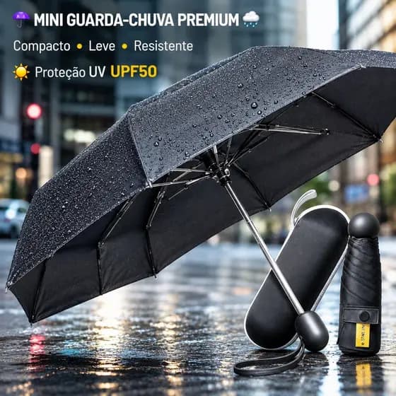 Mini Guarda Chuva Sombrinha De Bolsa Leve Pequeno Compacto Com Estojo