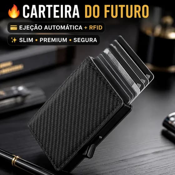 Carteira Do Futuro Rfid Slim Porta Cartões Antifurto Premium Cor Preto Desenho Do Tecido Liso