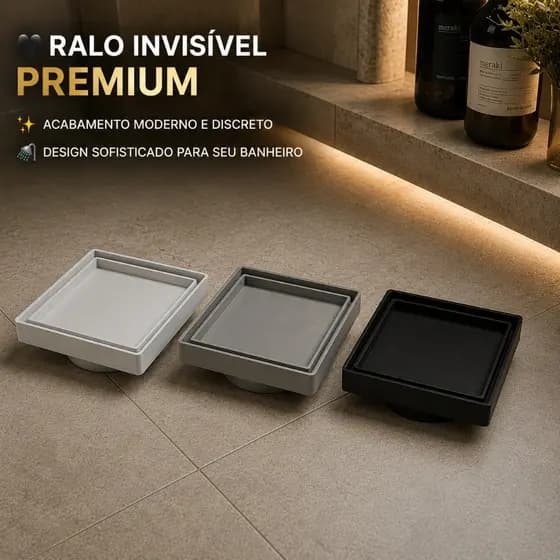Ralo Invisível Oculto Inteligente Piso Porcelanato Tamanho 10x10 ou 15x15 - Preto- Cinza- Branco