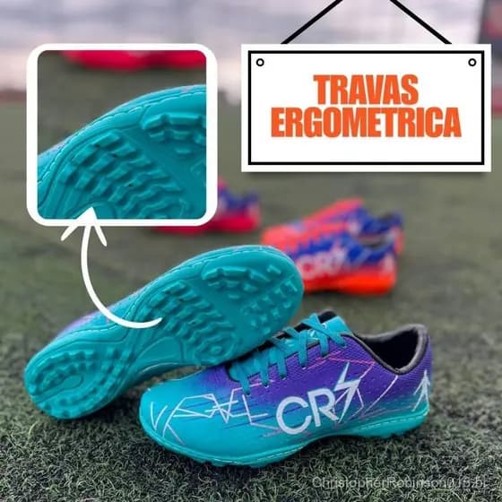 Chuteiras de Futebol CR7 Duráveis para Grama Sintética com Sola Ergonômica, Coladas e Costuradas, para Adultos e Criança