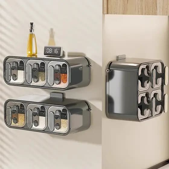 Organizador com Ventosa para Temperos – Novo Design – Conjunto Sal, Açúcar e Temperos