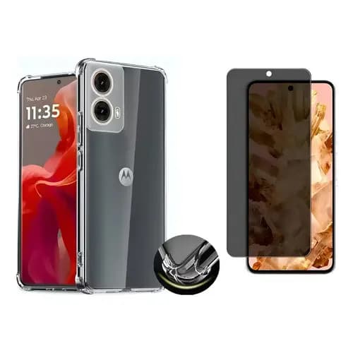 Capa Transparente Anti Impacto + Película Privacidade Para Moto G35 6.72 Proteção Câmera Silicone Premium