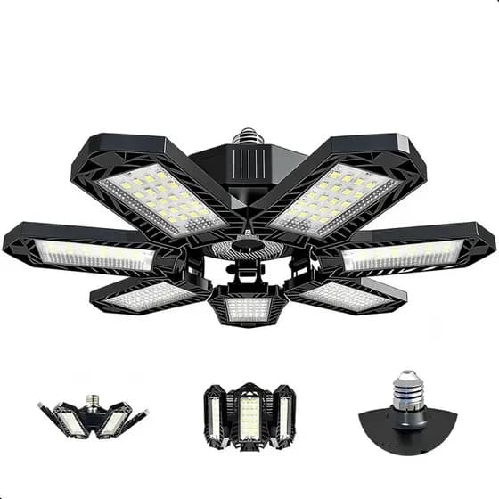 Luminária LED Transformável 360° com 8 Painéis Ajustáveis para Garagem Galpão e Oficina 80W