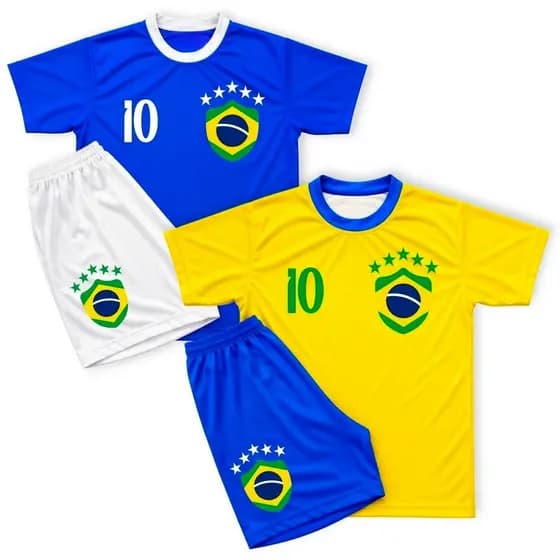 PROMOÇAO Kit Conjunto Infantil do Brasil CAMISA + SHORT Camiseta Bermuda Unissex Copa do Mundo Futebol Novo
