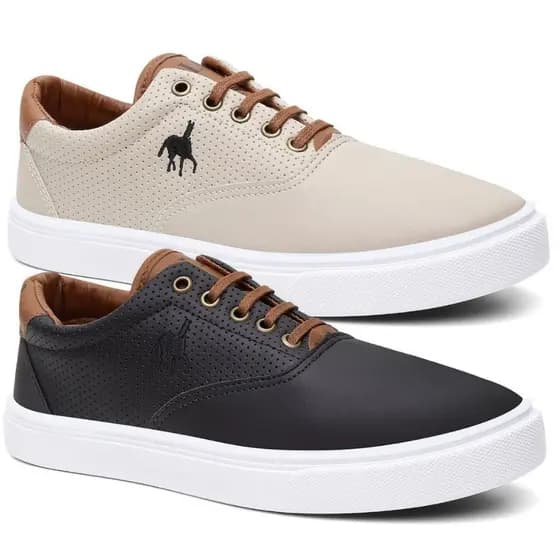 Kit 2 Pares Tenis Sapatenis Social Masculino Polo Imperial Sapato Casual Leve Macio Palmilha Confort Varias Cores