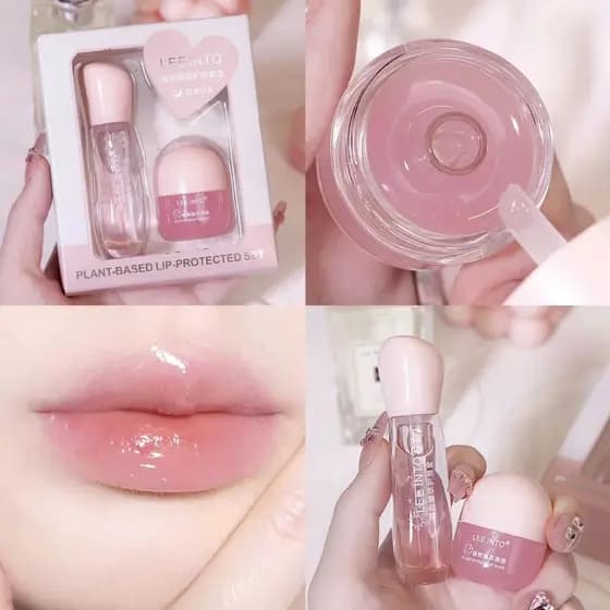 LEEINTO bálsamo labial planta máscara labial conjunto dia noite sono máscara labial desbotamento linhas labiais hidratan