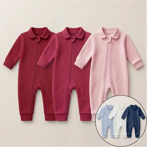 Kit 3 Macacão Manga Longa Suedine Para Bebê Com Zíper 100% Algodão Menino Menina