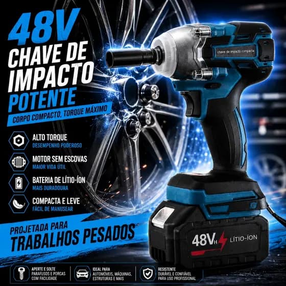 Chave de Impacto Sem Fio 48V Sem Escova Portátil | Para Desmontagem de Rodas Automotivas Alta Performance