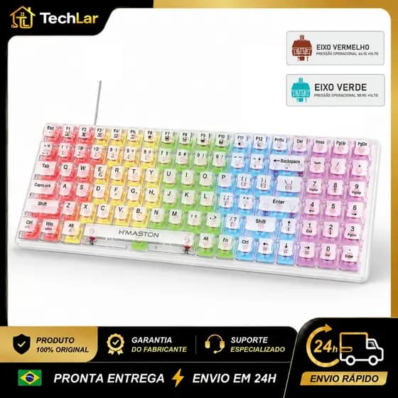 Teclado Gamer Mecânico RGB Transparente TK06 USB LED Colorido Eixo Vermelho/Verde
