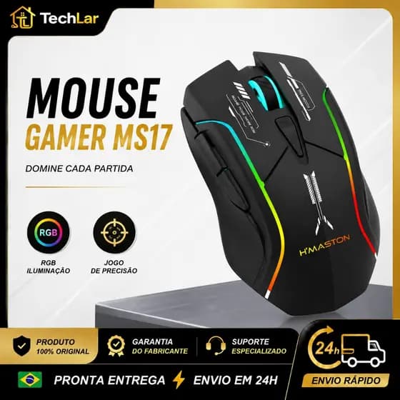 MS17 Mouse Gamer Tri-Mode Wireless Bluetooth 2.4GHz USB RGB 12800 DPI Customizável Jogos