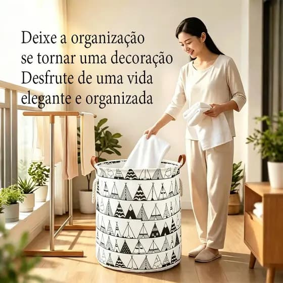 Cesto De Roupa Suja Organizador De Brinquedos Tecido Grande 40x50cm Multiuso