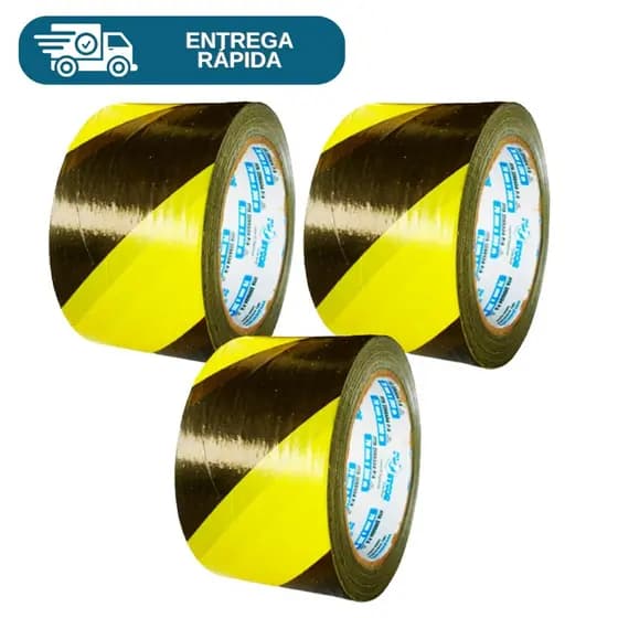 Kit 3 Fita Zebrada Amarela e Preta Para Isolamento 70mm X 150 Metros Sinalização