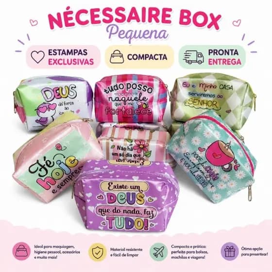 Nécessaire Box Pequena Feminina Estampada | Porta Maquiagem Necessaire Organizadora Compacta com Zíper