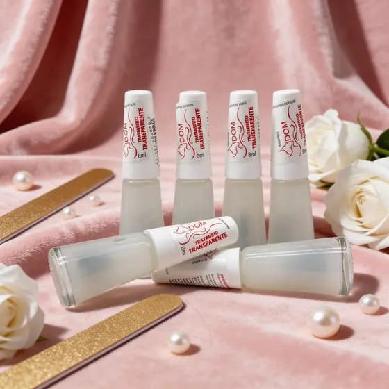 Esmalte Tratamento Transparente 8ml DOM 💅✨ | Fortalecedor de Unhas, Base Incolor, Brilho Intenso e Proteção