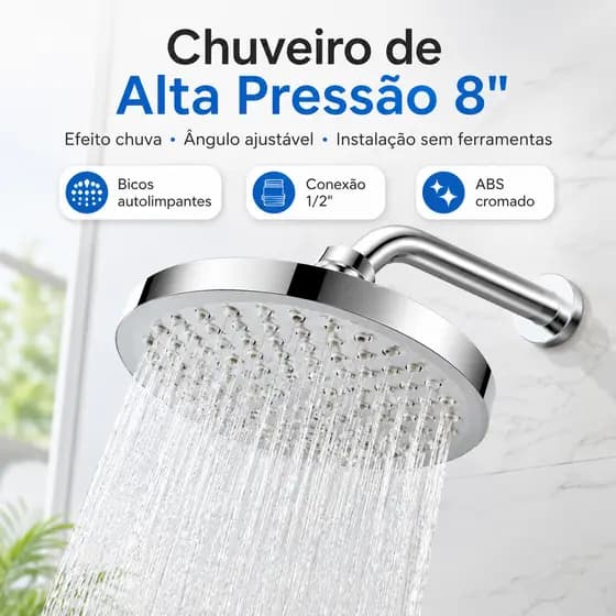 Kit Ducha Chuveiro Externo Slim 150mm Articulável Cromado Piscina Banheiro SS3