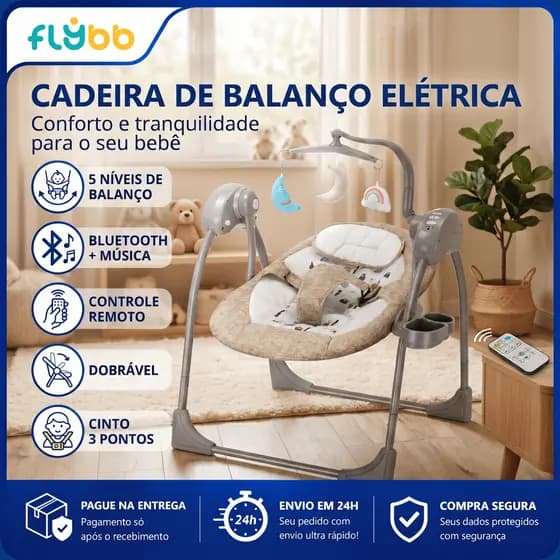 Flybb Cadeira de Balanço Elétrica para Bebê - Cadeira de Descanso Vibratória Infantil