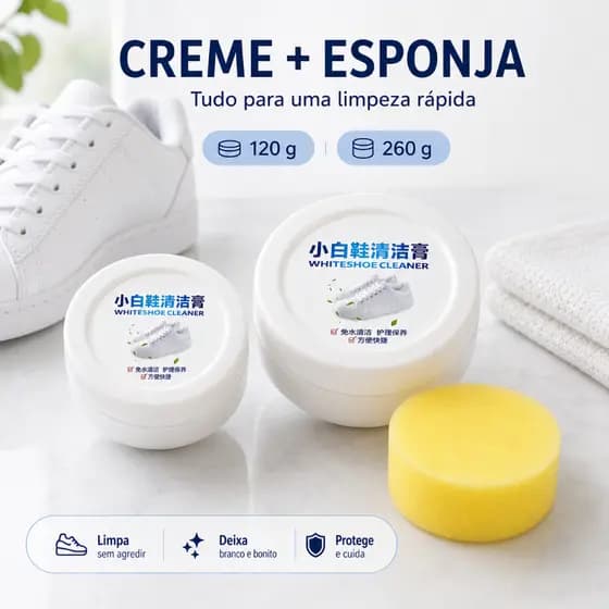 Cuidados com sapatos brancos: pasta para remoção de manchas, escova reutilizável para sapatos