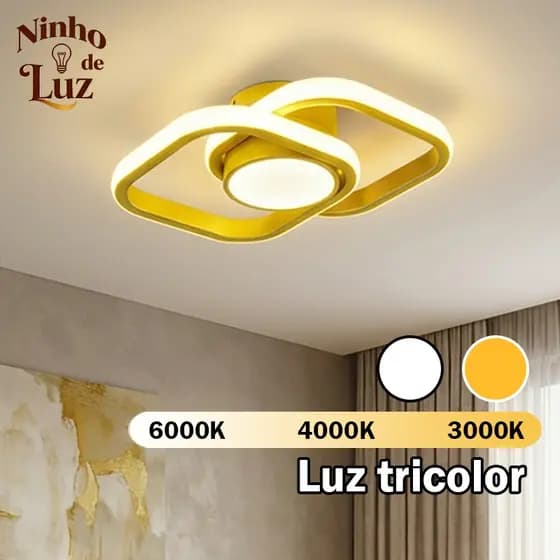 Plafon Lustre LED Decorativo Moderno Luz 3 Cores Luminária para Teto de Sala de Estar Jantar e Quarto(110-220V)
