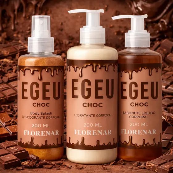 1 Kit Feminino Body Splash Egeo Choc com gliter 200Ml + 1 Hidratante 200ML + 1 Sabonete 200Ml