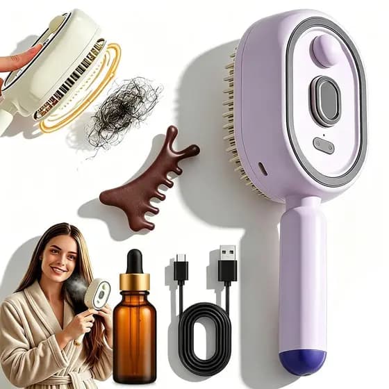 Escova de Massagem com Almofada de Ar e Spray Elétrico, Escova a Vapor Elétrica para Cabelo, Escova com Almofada de Ar e