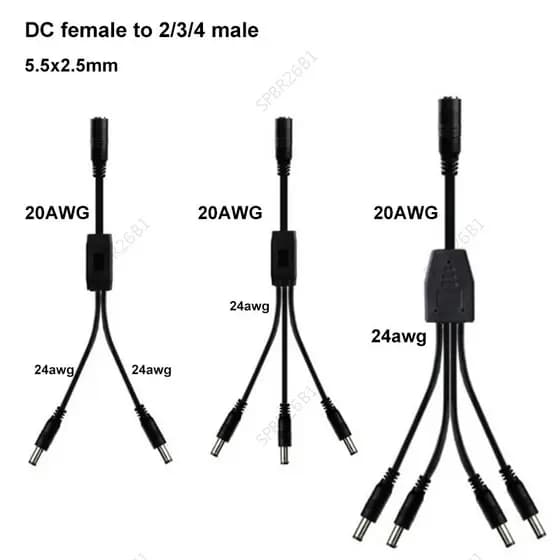 20awg 5A 1 DC Fêmea Para 2/3/4 Vias Macho Fonte De Alimentação Conector Divisor Cabo plug 5.5x2.5mm Adaptador De Câmera