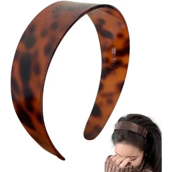 Tiara Feminina Estilo Casco de Tartaruga, Tiara Larga de Acetato Moderna, Tiara de Cabelo de Acrílico Marrom com Estampa