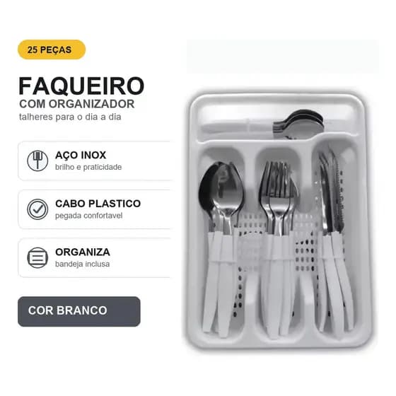 Faqueiro 25 Peças Aço Inox Jogo de Talheres Completo Cozinha Mesa Posta Resistente 123Útil