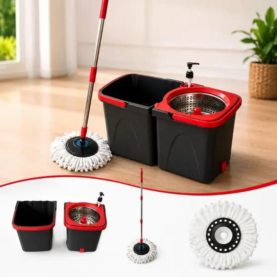 Mop Giratório 360 Balde Duplo Centrífuga Aço Inox Limpeza Casa Esfregão Piso Lavável Multiuso