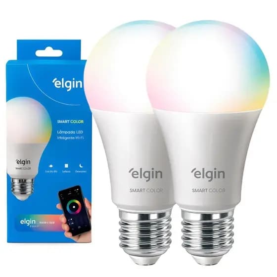 Kit 2 Lâmpadas Inteligente Elgin 10W Bulbo LED Smart Color RGB Wifi Compatível com Alexa