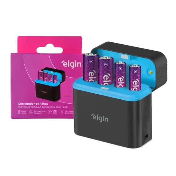 Carregador De Pilhas Recarregáveis Box Elgin Tipo C C/4 Pilhas Recarregáveis 2aa 2aaa