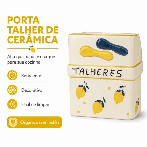 Porta Talher Cerâmica Pintura Artesanal Decorada E Organizador Utensílios Cozinha Mesa Posta Bancada