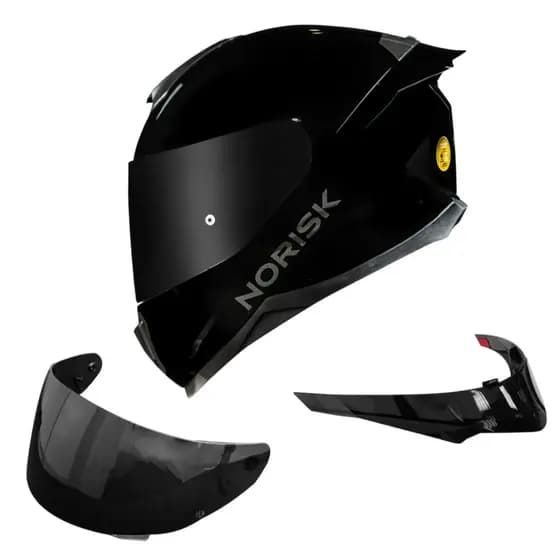 CAPACETE NORISK RAZOR EDITION EDIÇÃO ESPECIAL ESPORTIVO PRETO BRILHO + AERFÓLIO E VISEIRA FUMÊ EXTRA