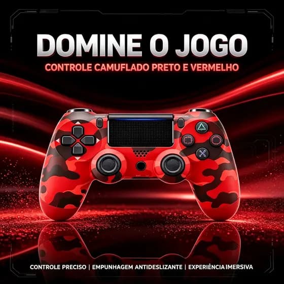 Controle sem fio com design camuflado para PS4, acompanhado de cabo de carregamento