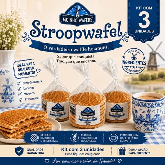 Stroopwafel Biscoito Holandês Com Caramelo 280G