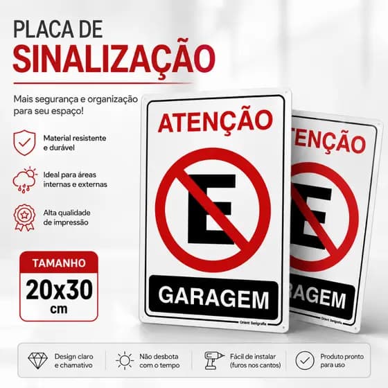 Kit com até 5 Placas Proibido Estacionar Garagem Sinalização Portão Guincho Comércio 20cmx30cm
