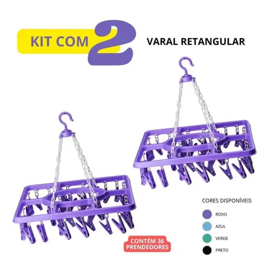 Kit 2 Varal Roupas Íntimas calcinha suspenso Retangular com 36 Prendedores Reforçados