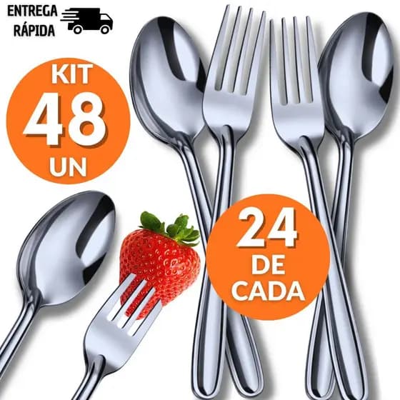 Combo 48 Peças Jogo de Talhares Inox Colheres de Sopa e Garfos de Mesa Talheres Faqueiro