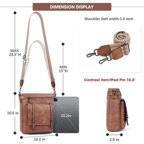 Roulens Bolsas Crossbody Para Mulheres , Com Vários Bolsos De Ombro De Couro Vegano , Bolsa De Viagem , Alça Ajustável
