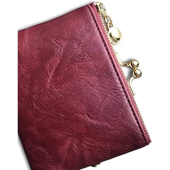 Carteira Feminina PofeeXIO RFID Pequena Compacta De Couro Bifold Vintage , Bolsa De Moedas Com Zíper E Trava De Beijo