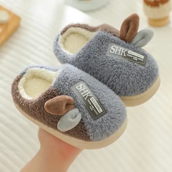 Crianças crianças chinelos de algodão outono inverno meninas pai-filho sapatos interior forro de lã antiderrapante bonit