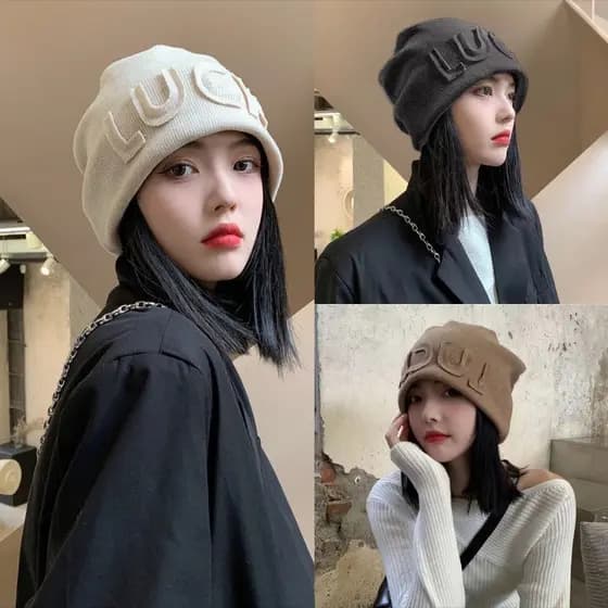 Chapéu de pilha feminino chapéu de confinamento velo chapéu de malha japonês Retro rosto-olhando pequeno chapéu Baotou f