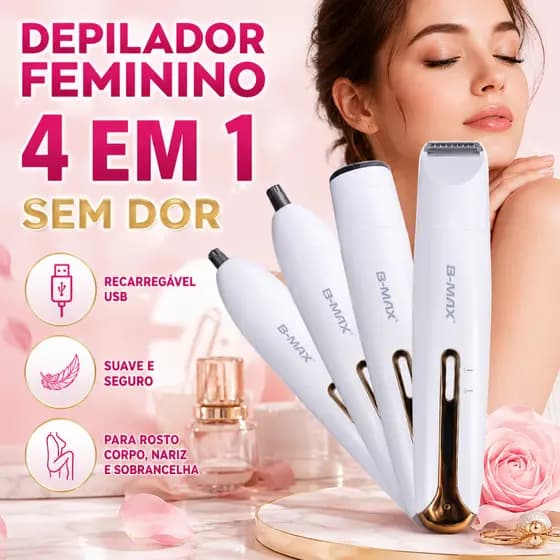 Depilador Elétrico Feminino 4 em 1 Sem Dor Recarregável USB para Corpo Rosto e Sobrancelha