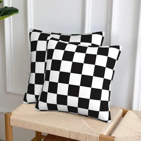 Capa de Almofada Xadrez Preto e Branco, Conjunto de 2 Peças 18x18, Capas Decorativas Vintage para Sofá, Capas de Almofad