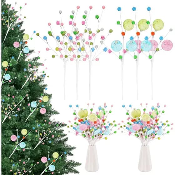 12 Peças de Enfeites de Árvore de Natal em Tons Pastéis 2025, Decoração de Natal em Macaron, Galhos Encaracolados em Ton